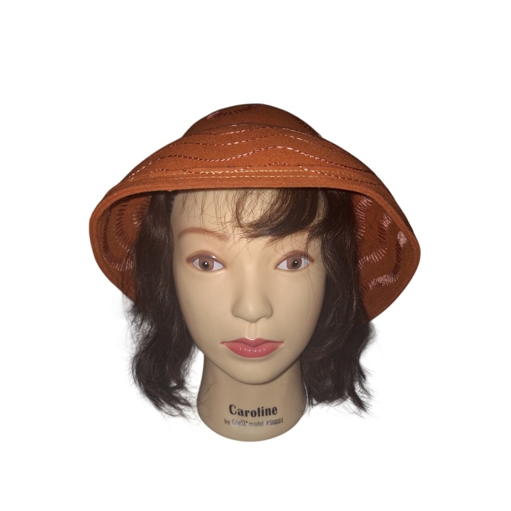 Vintage Union Made 60s 70s Fall Orange Floral Stitched Wool Bucket Style Hat‎
